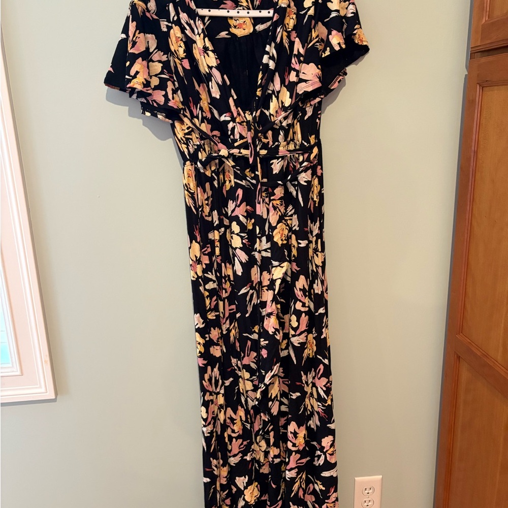 Isabel Maternity Black and Pink Floral Maxi Dress